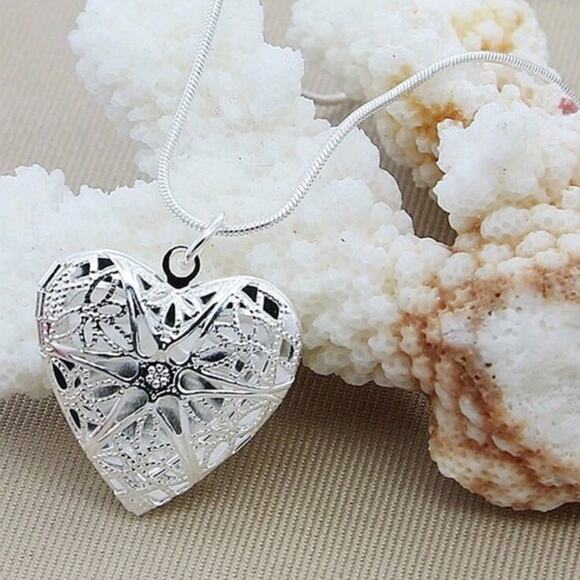925 Silver Necklace w/ Star Heart Locket Valentine's Birthday Anniversary Gift
